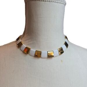 Vintage Monet Necklace Gold Tone Enamel Square Choker 16" Statement Collar